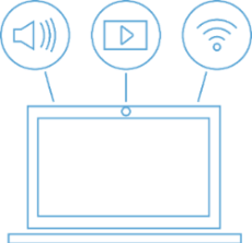 A laptop with a sound, play and wifi function to test pre-interview